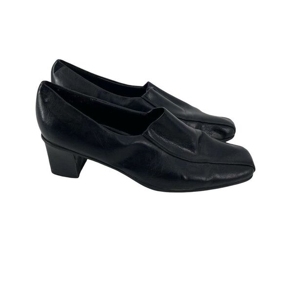 Black Square Toe Shoes Pumps Heels Retro Y2K Womens Size 10 Nickles Soft Vegan - Picture 2 of 10